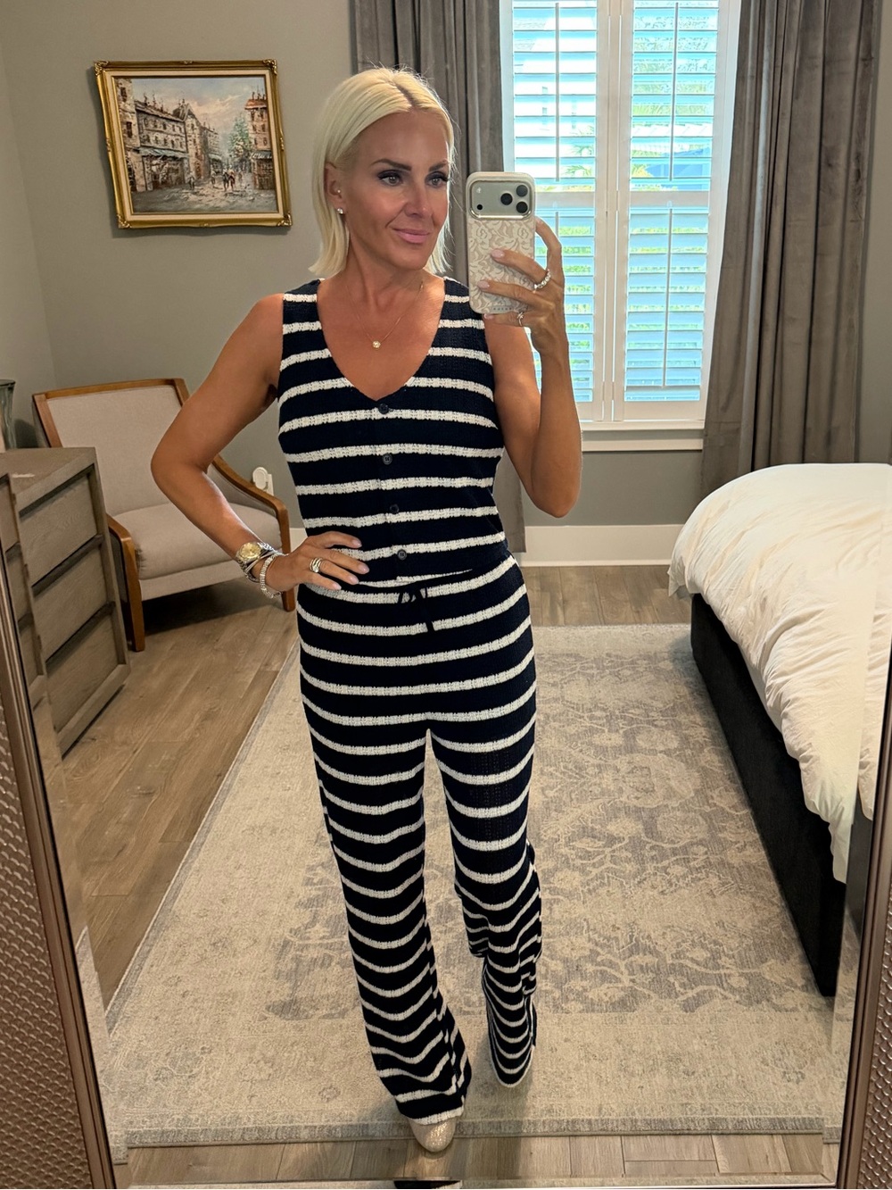 No Boundaries Navy Striped Knit Sleeveless Set